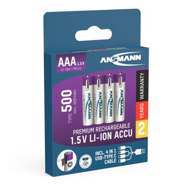 Ansmann aufladbare Batterien Li-Ion Akkus Micro AAA Typ 500 (min.400mAh) 4er-Blister  Produktbild 3