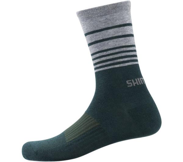 SHIMANO ORIGINAL WOOL TALL SOCKS DARK GREEN STRIPES (S-M ( 36-4